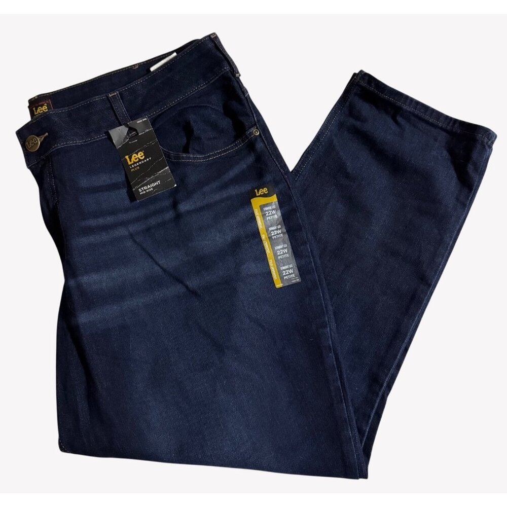 NWT Lee Legendary Plus STRAIGHT Mid Rise Jeans 22W Petite Dark Wash Women - Picture 1 of 11